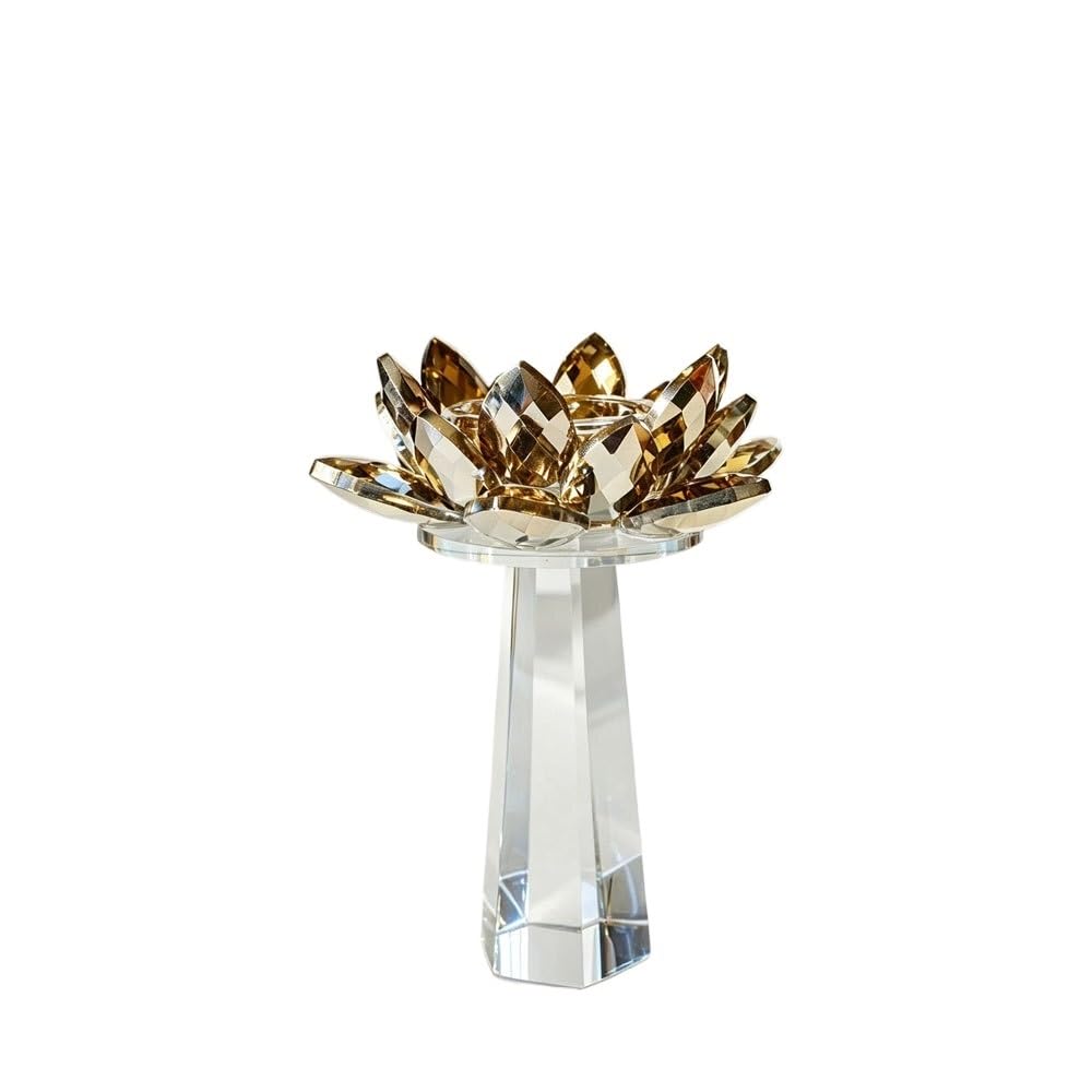 Huffa Gold S Crystal Hexagonal Lotus Candlestick Home Decor Tabletop Ornament Craft
