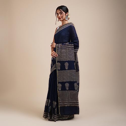 TEEJH navy blue chanderi silk saree – image 2