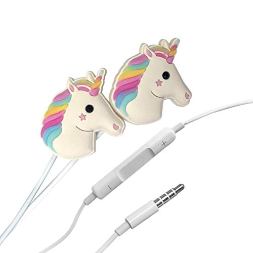 DTMNEP Kids Earbuds with Storage Case for Back to School, Earbuds for Kids in-Ear Headphones of Electronics Wired 3.5mm with Mic Microphone, Lovely Gifts for School Girls and Boys (Unicorn, Rainbow)