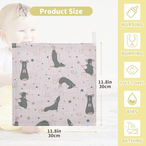 Image of vvfelixl Rat Yoga Poses Baby Burp Cloths Baby Muslin Washcloths for Boys Girls Cotton Baby Face Towel for Newborn Infants Soft and Absorbent 11.8 X 11.8 in, 5 Pack