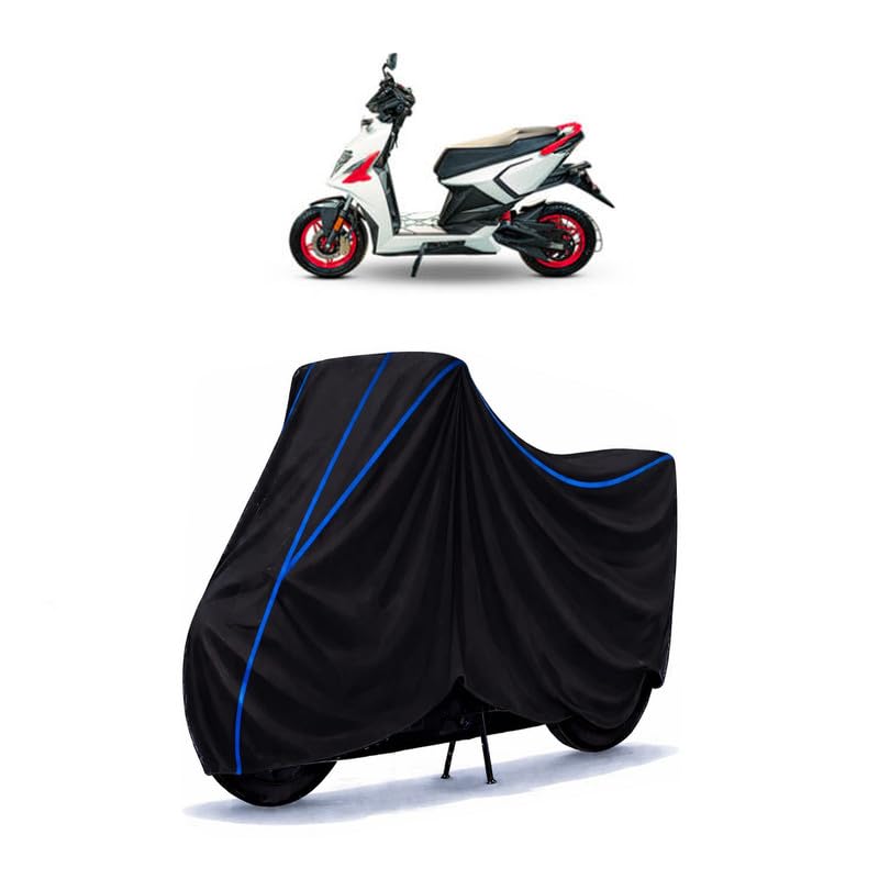 Image of Scooty Cover Water Resistant for Simple Energy One Dual Tone | Universal Scooter & Bike Cover | Heavy Duty UV Dust, Rain & Scratch Protection Weather Indoor Outdoor | Black with Blue Piping