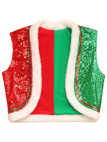 Hedmy Kids Sequins Christmas Vest Sleeveless Open Front Faux Fur Hem Waistcoat for Halloween Carnival Party3