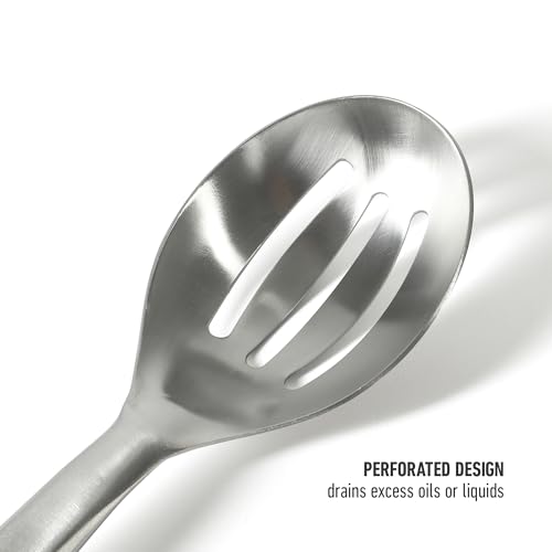 Image of Calphalon Prime Slotted Spoon Skimmer, Stainless Steel Straining Spoon, Heavy-Gauge Heat-Resistant Kitchen Spoon for Draining, Cooking & Serving, Weighted Handle for Control