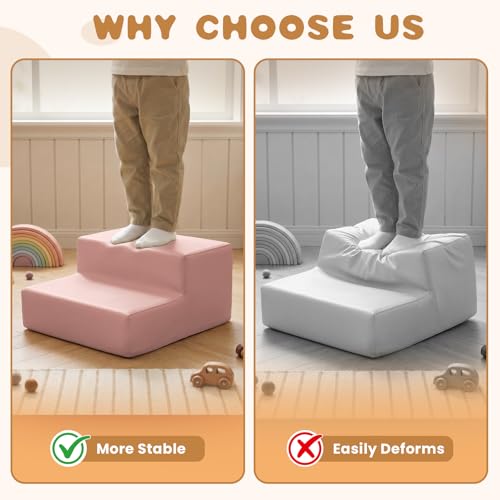 Image of Sumbababy Climbing Foam Blocks for Toddlers: Waterproof Pu Leather Soft Climber - 4 Pcs Toddler Indoor Climbing Toys - Kids Outdoor Playground Playset Best Gift Preschool Daycare Supplies(Pink /Beige)