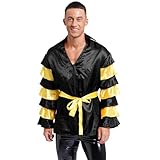 Sxiwei Men's Rumba Dance Costume Contrast Tiered Flare Sleeve Jacket Dancewear for Rave Halloween Black XX-Large