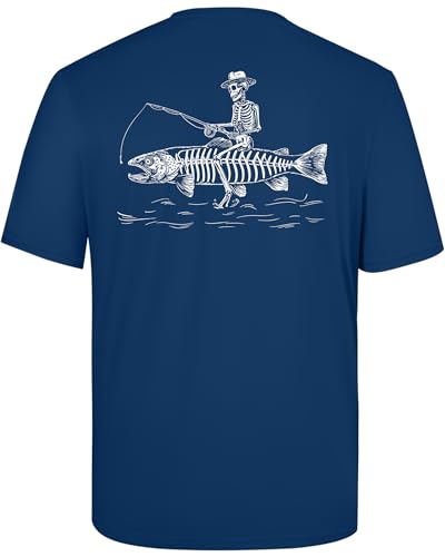 Twekfish Mens Fishing Shirt Short Sleeve UPF 50+ UV Sun Protection T-Shirt Quick Dry Tee for Swim Surf Skeleton Trout Graphic
