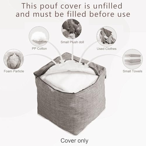 Louis Donné 45 x 45 cm ungefüllter quadratischer Pouf Ottoman Bezug Ersatz Fußhocker Poofy Ottomane zur Aufbewahrung Fuß Baumwolle und Leinen Stoff dekorative DIY Hoem Docoration (nur Bezug)