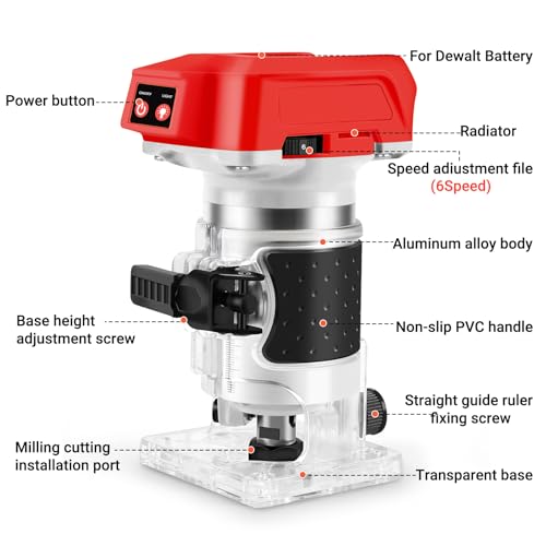 Cordless Palm Router for Milwaukee M18 Battery, Brushless Hand Held Edge Router Trimmer for Wood Working Slotting, Trimming, Carving 1/4" Collet (NO Battery) 6 Cordless Palm Router for Milwaukee M18 Battery, Brushless Hand Held Edge Router Trimmer for Wood Working Slotting, Trimming, Carving 1/4" Collet (NO Battery) - Image 6