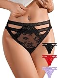 OPIBOO Women's High Waisted Sexy Thongs Underwear Lace Cut Out Thongs See Through T-back Invisibles Panties for Ladies Multicoloured
