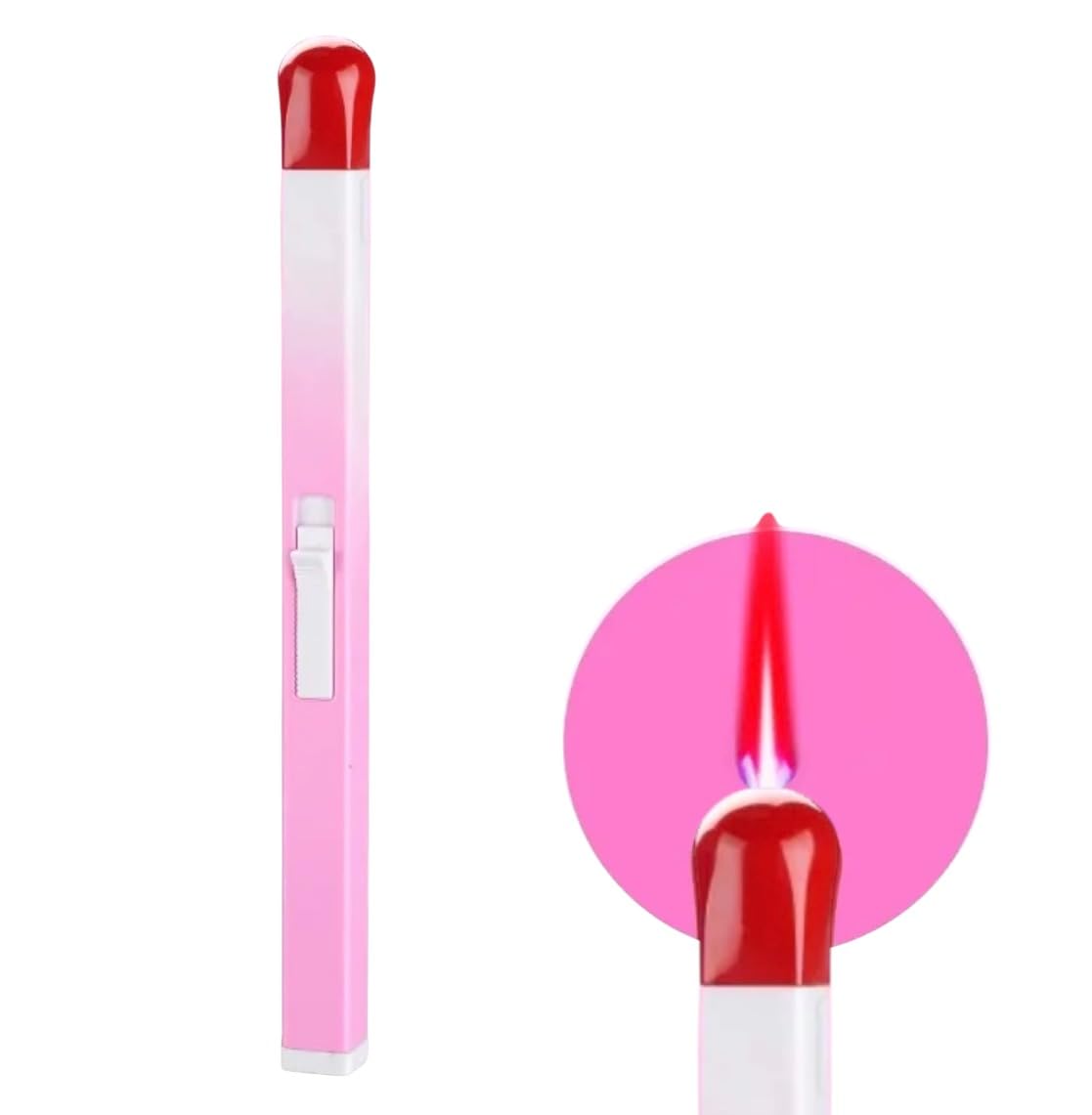 NIVEK Giant Match Stick Shaped Multipurpose Butane Refillable Lighter, Matchstick Novelty Lighter, Wood Color, Fun Cool Lighters (Pink+White Color)