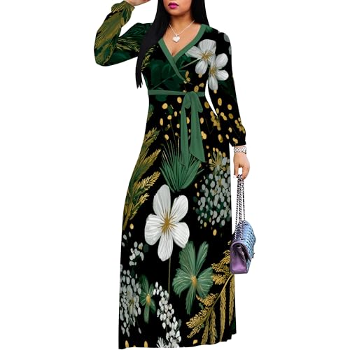 Image of PinkPatty Women's Long Sleeve Maxi Dress Plus Size Casual V Neck Wrap Dress with Pockets&Belt