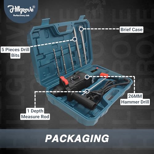Image of Hillgrove HGCM1365M1 1200W 100% Copper Winding 26mm Rotary Hammer Impact Gun Chipping Hammering Drilling Breaker Drill Machine Kit Set with Angle Grinder