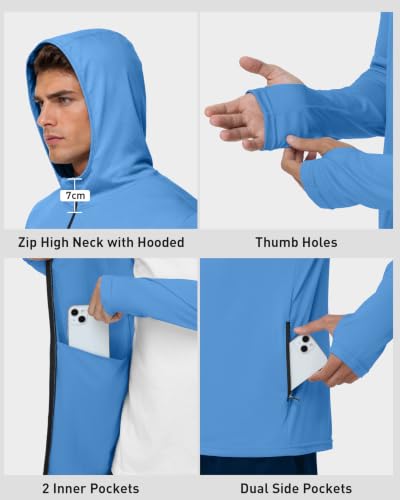 Image of Roadbox Men's UPF 50+ Zip Up Sun Hoodie, UV Protection Lightweight Jacket
