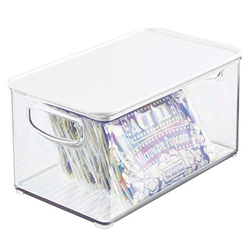 mDesign Caja organizadora de plástico para nevera – Recipiente para guardar alimentos con tapa – Organizador para nevera, cocina y despensa apto para alimentos – transparente/blanco