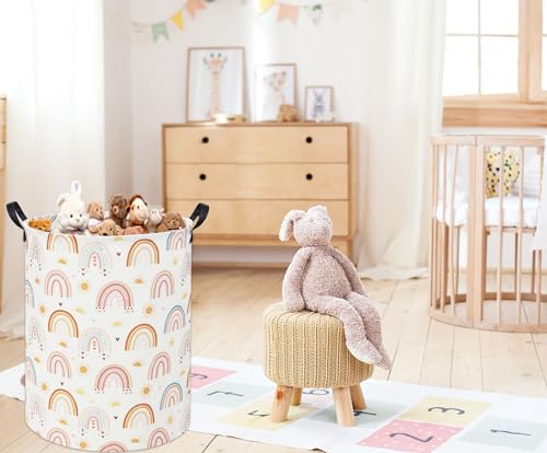 Image of Rainbow Kids Laundry Basket Baby Hamper Rainbow Toy Storage Bin for Boys Room Decor Baby Nursery Hamper Gift Baskets for Bedroom Bathroom(Sun Rainbow)
