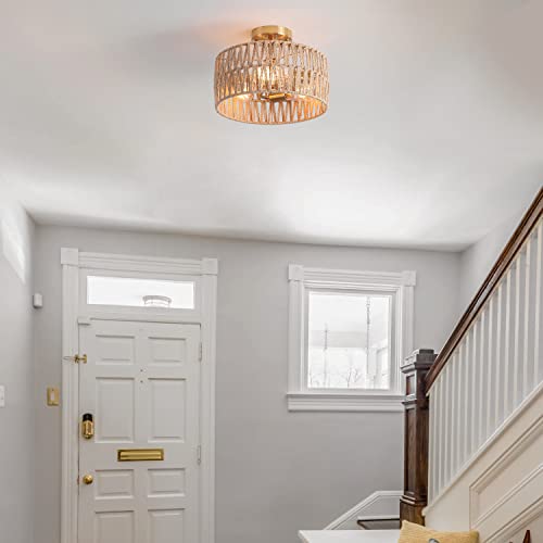 Hchunqjor 3-Light Antique Gold Woven Flush Mount Light Fixture Rustic Coastal Hemp Rope Brass Semi Flush Mount Ceiling Light For Hallway Bedroom Kitchen Entryway Farmhouse Living Room #TOP1