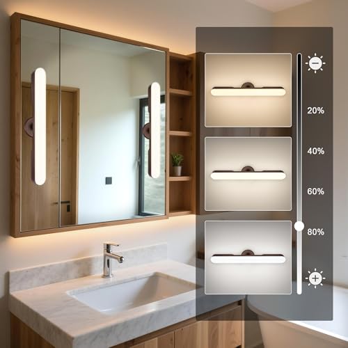 Image of cambk Set of 2 Wireless Vanity Makeup Lights for Mirror, Rechargeable LED Stick On Light Bar for Bathroom Mirror with Dimmable 3 CCT, Long Battery Life Cordless Light for Vanity Desk(Dark Brown)