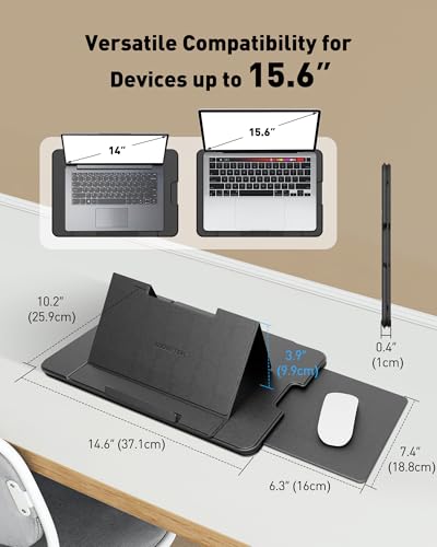 AboveTEK Portable Laptop Tray with Retractable Right Mouse Pad, 3 Ergonomic Angles, PU Leather Non-Slip Heat Shield Laptop Lap Desk Board for Bed, Sofa, Travel, Fits up to 15.6 inch Notebook