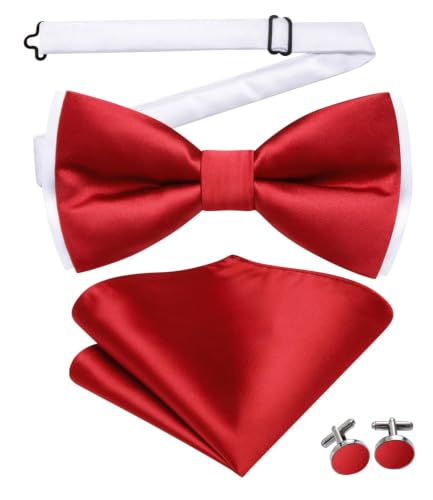 Image of Dubulle Mens Paisley Striped Bowtie Set Pre-tied Bowtie for Men and Pocket Square Set Wedding Business