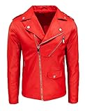 Bomber clavo Chaqueta de hombre Chiodo Slim Fit de piel sintética chaqueta Bomber moto, rojo, M