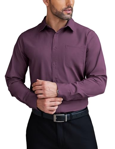 COOFANDY Mens Dress Shirts Wrinkle Free Long Sleeve Button Down Shirts Formal Business Shirt Deep Purple 3XL