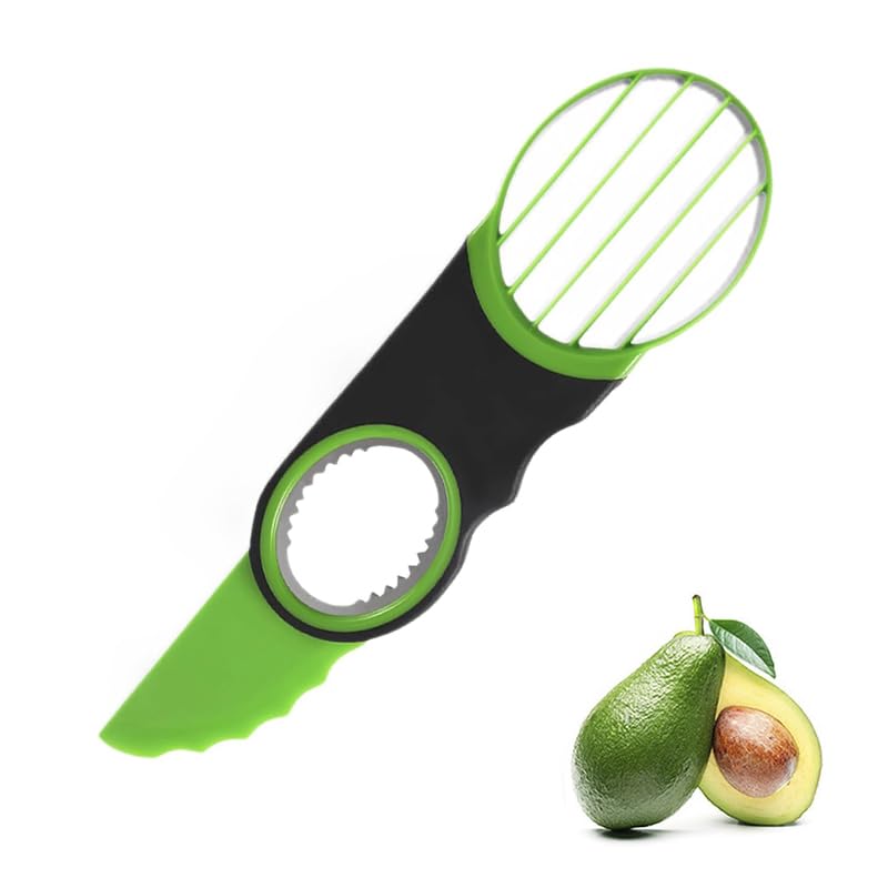 Couteau d'avocat 3 en 1 Couteau à Avocat Coupe-kiwi Cuillère Ouvre-Cutter Outil avec Poignée Souple Vert