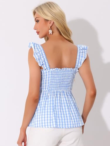 Allegra K Gingham Peplum Top for Women Halloween Summer Square Neck Sleeveless Plaid Blouse3