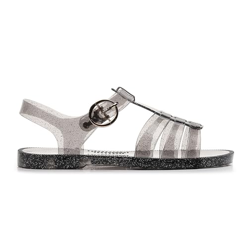 Image of Toddler Sandals Jelly Shoes Girls Unisex Boy Flat Retro Slides Clear Kids Water Slippers Slingback Summer Beach Size 8 Adjustable Buckle Glitter Dress Soft