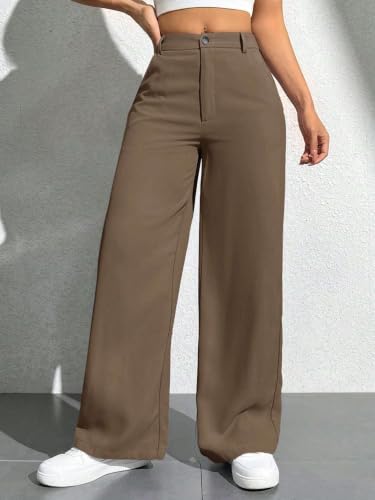 Image of Toochki Trousers for Woman Pants Women's Formal Office Korean | Beige Black Track Pant | Straight | Cotton Spandex Stretchable Trouser | High-Waisted Bottom Wear