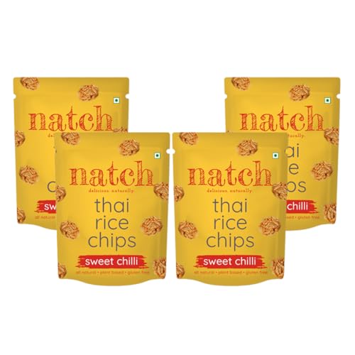 Image of Natch Thai Sticky Rice Chips, Healthy Snacks for Adults & Kids 100% Natural, Vegan & Gluten Free, Low Calorie Crackers Crisps, 25g each (Pack of 4), Sweet Chilli