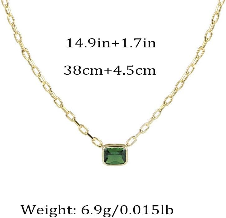 Square Green Crystal Necklace Vintage Emerald Pendant Necklace SPaperclip Necklace Gold Square Necklaces Jewelry for Women - Image 4