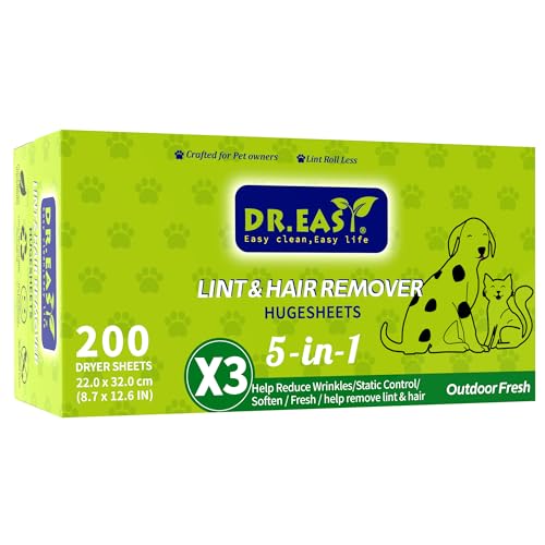 Dr.Easy HUGE乾燥機用柔軟剤シート 糸くずや毛取り 3倍効果 アウトドアフレッシュ 200枚入り 植物由来成分