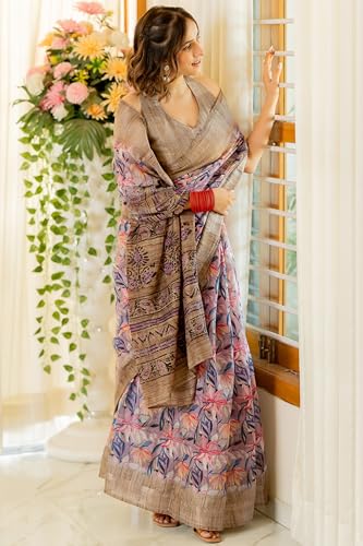 Image of MIRCHI FASHION Women Saree Cotton Blend Kalamkari Printed | Comfortable Office and Regular Daily Use Sari with Unstitched Blouse Piece