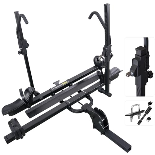 TRAILV2 Hitch Mount 2-Bike Rack with Bike Ramp - Tilt, Fold, Anti-Theft Hitch & Wheel Lock, 170lbs Capacity, 2-Inch Receiver, Up to 5.0" Fat Tire, Electric Bike Rack for Car, SUV, RV, Truck