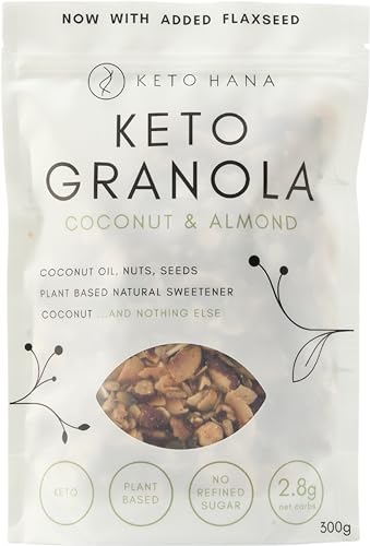 Keto Hana Coconut and Almond Keto Granola Keto Diet Vegan Grain Free Dairy Free Plant Based No Refined Sugars Gluten Free 1.1g Net Carbs Breakfast Cereal - 300gr/0.6lbs
