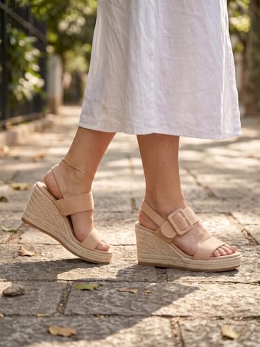 Image of TEMOFON Espadrilles Wedge Sandals for Women: Slip On Elastic Ankle Strap Platform Sandals Dressy Comfortable Summer Wedges Heels Shoes
