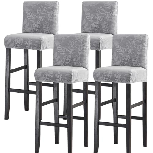 Image of FUANGUI Bar Stool Covers Set of 4, Stretch Bar Stool Seat Covers | Washable Removable Bar Chair Covers with Backs Slipcovers, Bar Chair Covers Square for Kitchen Dining Room Cafe