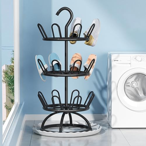 Étagère à chaussures pivotante 360 pour entrée en métal blanc