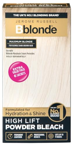 Jerome Russell Bblonde High Lift POWDER BLEACH | Lifts Up To 67 Shades | Salon-Quality Blonding System | Hair Lightening Kit for Blonde to Dark Brown Hair | Vegan | Pack of 6 Sachets
