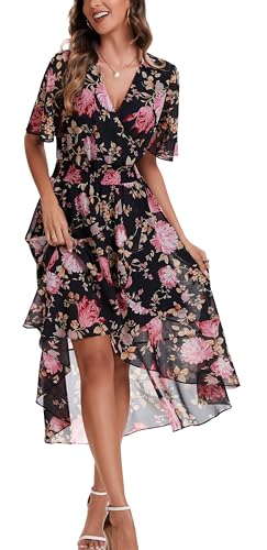 Image of Kormei Womens Short Sleeve Floral Maxi Dress High Low V-Neck Flowy Party Long Dresses