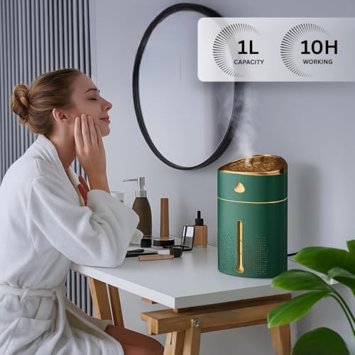 Image of Smart Ultrasonic Cool Mist Humidifier for Room & Bedroom | 1000ML Mini Humidifer for Home, Baby, Office | Auto-Off | Ultrasonic Humidfier with Night Light | 12H Runtime, 2 Spray Modes