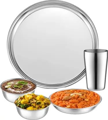 Jensons Stainless Steel Dinner Set 5 Pcs | 1 Dinner Plate, 3