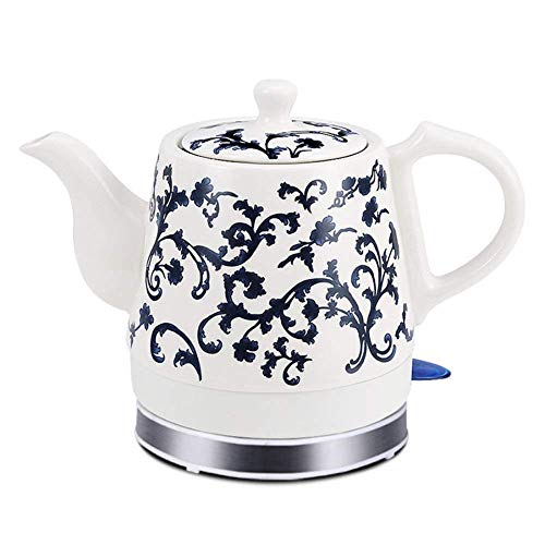 Hervidores - Tetera eléctrica blanca inalámbrica de cerámica - Jarra retro de 1,2 l, 1000 W hierve agua rápidamente para té, café, sopa, avena - Base extraíble, protección para hervir en seco, co