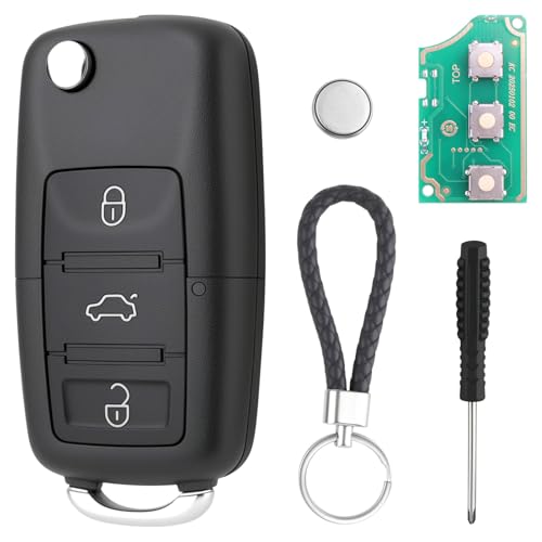 3 Boutons Coque de Clé de Voiture avec ID48 434 MHz Composants Electroniques Compatible avec VW Golf Polo Tiguan Touran Caddy Skoda Octavia Seat Leon Rechange...