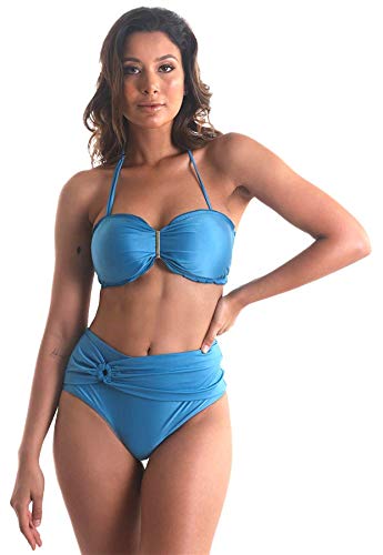 Calcinha Biquíni Avulso com Faixa Frontal Orquídea - Azul Claro - P