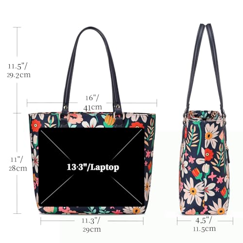 Image of Tote bags for women, tote purse, nylon tote bag, with zipper and pockets, waterproof (Cheery)