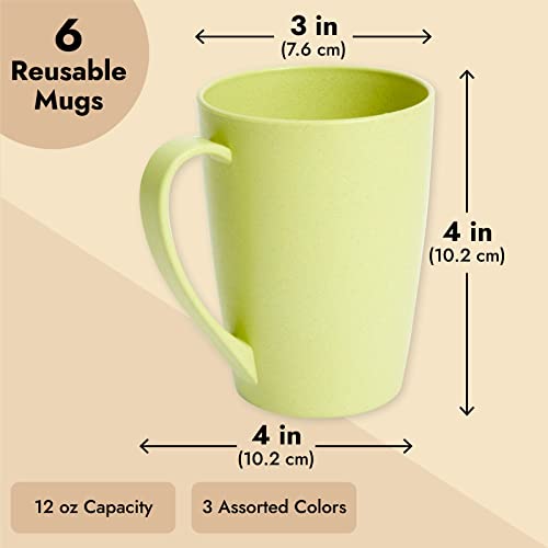Okuna-Outpost-6-Pack-12oz-Wheat-Straw-Mugs-Dishwasher-Safe-Unbreakable-Coffee-Mug-Set-with-Handles-Reusable-Plastic-Mug-for-Coffee-Tea-Milk-Warm-Beverages-3-Colors-4x3x4-in
