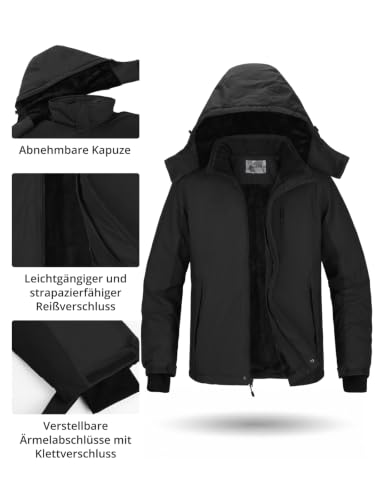 OutPro Herren Skijacke Winterjacke Warme FleecejackeWasserdicht Winddicht Funktions Baumwolljacke Winterjacke Outdoor WandernTibetisch schwarz,M
