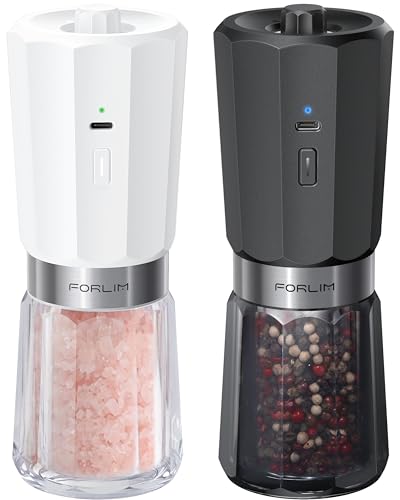 Comparison: Best Gravity Salt And Pepper Grinder 11 FORLIM Gravity Electric Salt and Pepper Grinder Set with 2-Speed Grinding, 800mAh Rechargeable, Upgraded Auto-Reverse Clean After Stop, Automatic Pepper Mill Grinder with White LED, Black & White