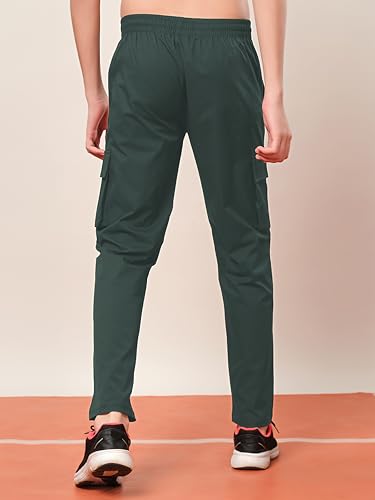 Image of TECHNOSPORT Boys' Solid Straight Fit TS Flexi Cargo Trackpants Drawstring 4-Pocket Polyester Joggers for Sports Play School UPF50+ Anti Odour